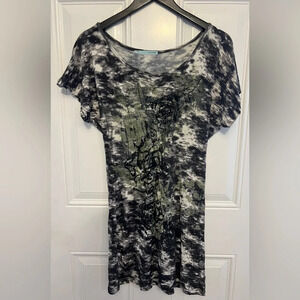 Y2K Studded and Rhinestone Black and Green Tunic from Maurices size Medium